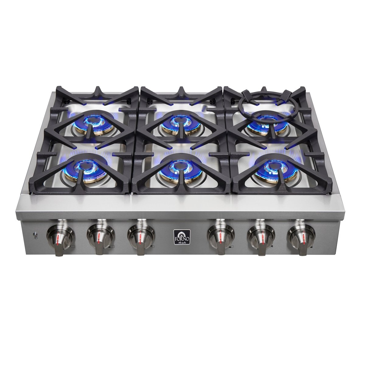 Forno Spezia Alta Qualita 36-Inch Pro-Style Gas Rangetop, Stainless Steel, 6 Sealed Burners, Continuous Cast Iron Grates, High Heat Output - BonPrix Électroménagers