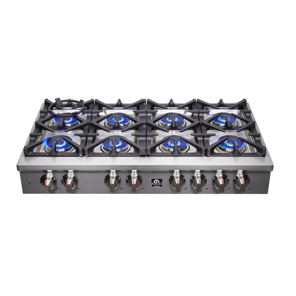 Forno Spezia Alta Qualita 48-Inch Pro-Style Gas Rangetop, Stainless Steel, 8 Sealed Burners, Continuous Cast Iron Grates, High Heat Output - BonPrix Électroménagers