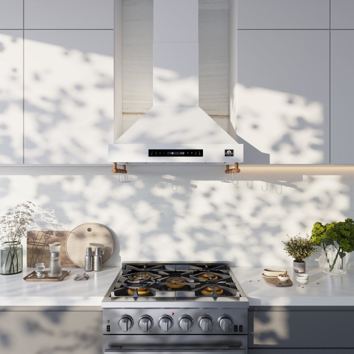 Forno Venezia 30 Inch Wall-Mounted Range Hood in White with Touch Controls and Baffle Filters - BonPrix Électroménagers