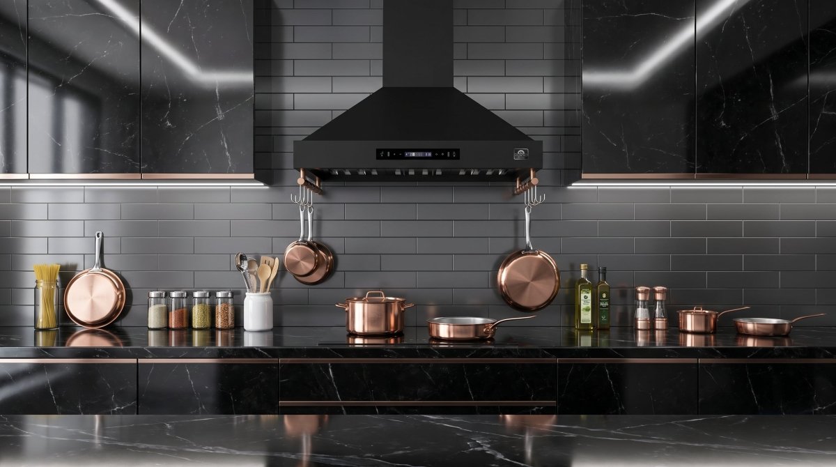 Forno Venezia 36 Inch Wall-Mounted Range Hood in Black with Touch Controls and Baffle Filters - BonPrix Électroménagers