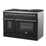 Galiano 48-inch Dual Fuel Range Black & Antique Brass Design with 8 Sealed Burners 107,000 BTU, 6.58 cu. ft. double ovens & Griddle - BonPrix Électroménagers