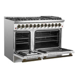 Galiano 48-inch Dual Fuel Range White & Antique Brass Design with 8 Sealed Burners 107,000 BTU, 6.58 cu. ft. double ovens & Griddle - BonPrix Électroménagers