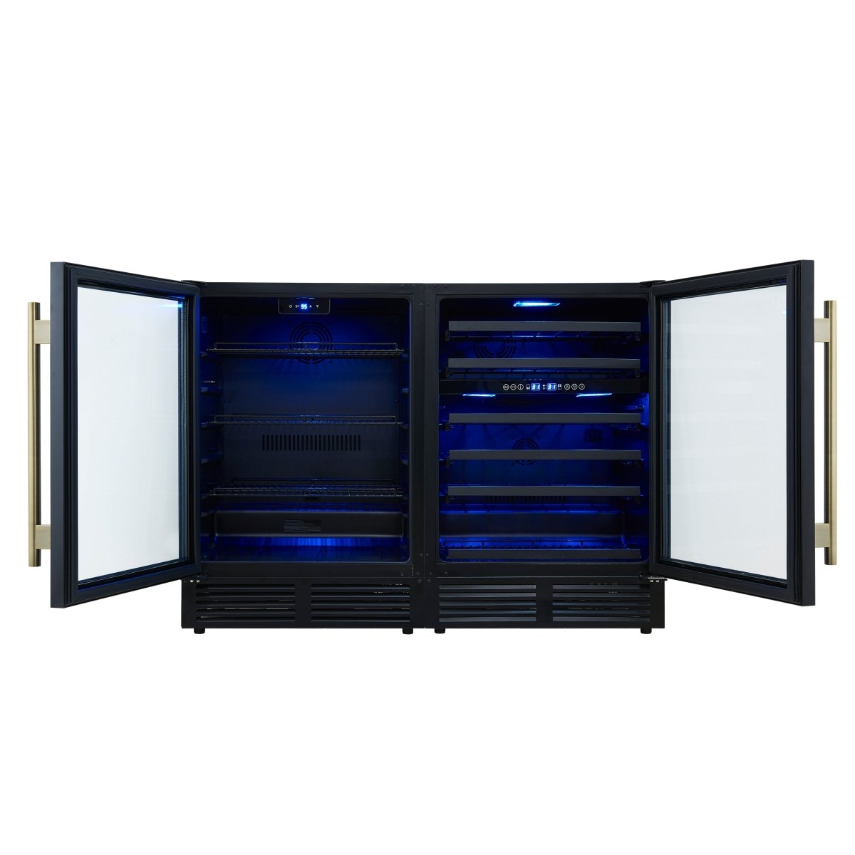 Gemello 48 Inch Side-by-Side Wine and Beverage Cooler in Black with Antique Brass Handles, French Door, 9.6 cu. ft. - BonPrix Électroménagers