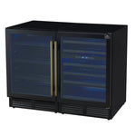 Gemello 48 Inch Side-by-Side Wine and Beverage Cooler in Black with Antique Brass Handles, French Door, 9.6 cu. ft. - BonPrix Électroménagers