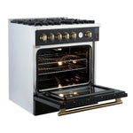 Giovanni 30-inch Gas Range Black & Antique Brass Design, 5 Burners 67,000 BTU, 4.32 cu.ft. Convection Oven - BonPrix Électroménagers
