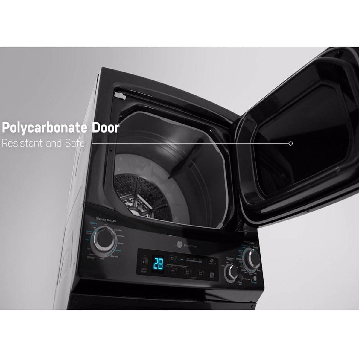 GUD57EEMTDG - LAUNDRY CENTERS - GE - Stacked Washer/Dryer - Gas - Black Stainless Steel - Open Box - BonPrix Électroménagers
