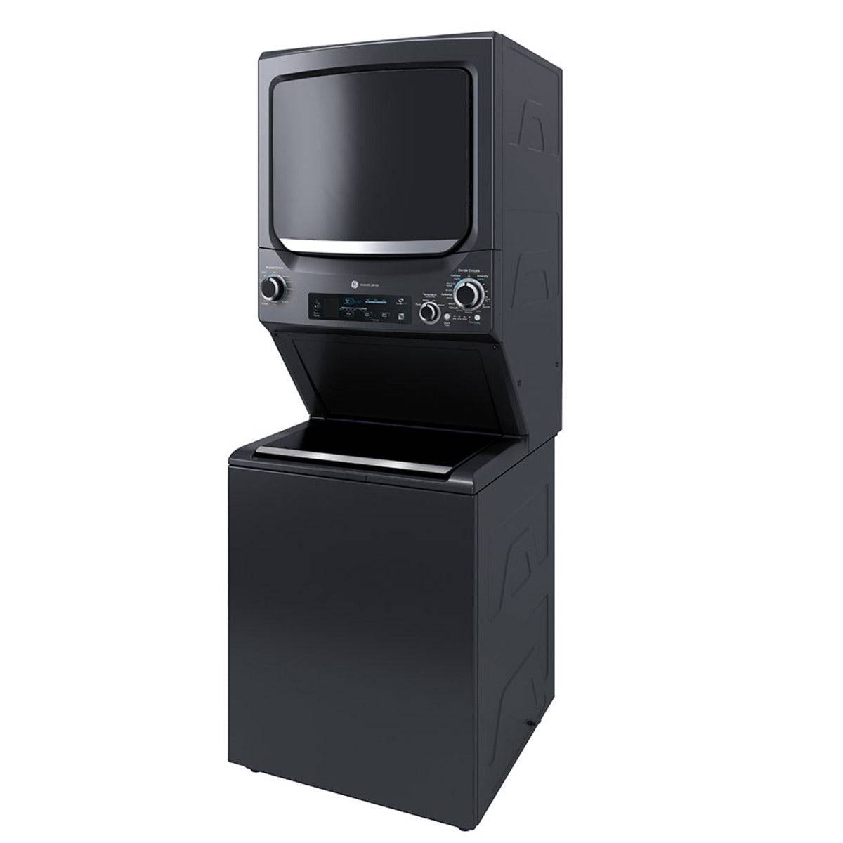 GUD57EEMTDG - LAUNDRY CENTERS - GE - Stacked Washer/Dryer - Gas - Black Stainless Steel - Open Box - BonPrix Électroménagers