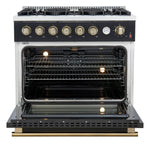 Marco 36-Inch Gas Range Black & Antique Brass Design, 6 Burners 67,000 BTU, 5.36 cu.ft. Convection Oven - BonPrix Électroménagers