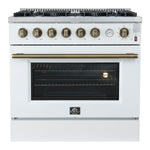 Marco 36-Inch Gas Range White & Antique Brass Design, 6 Burners 67,000 BTU, 5.36 cu.ft. Convection Oven - BonPrix Électroménagers