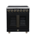Massimo 30 Inch French Door Electric range, 5 radiant burners, 4.32 cf. True Convection oven, Air fryer kit, Black - BonPrix Électroménagers