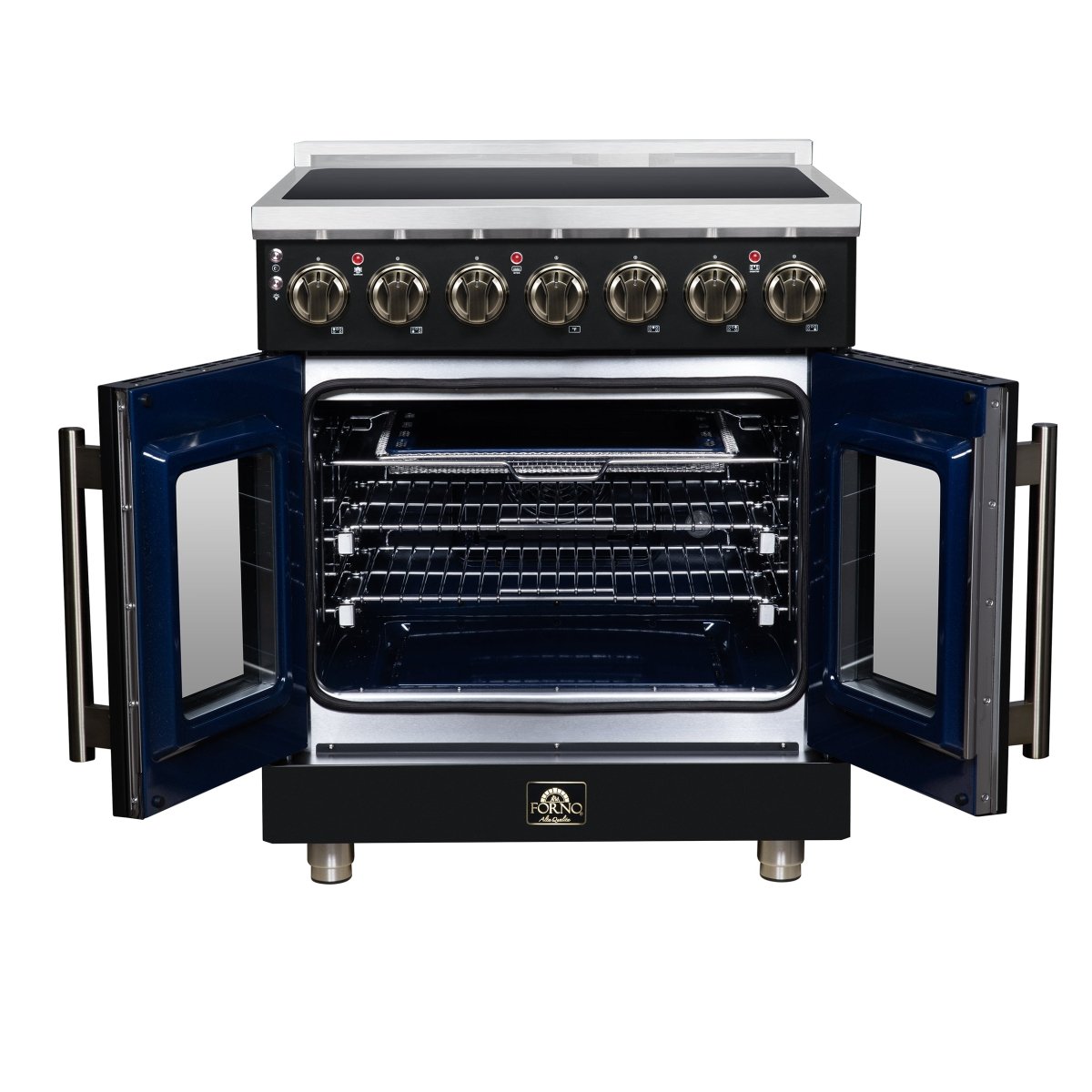 Massimo 30 Inch French Door Electric range, 5 radiant burners, 4.32 cf. True Convection oven, Air fryer kit, Black - BonPrix Électroménagers