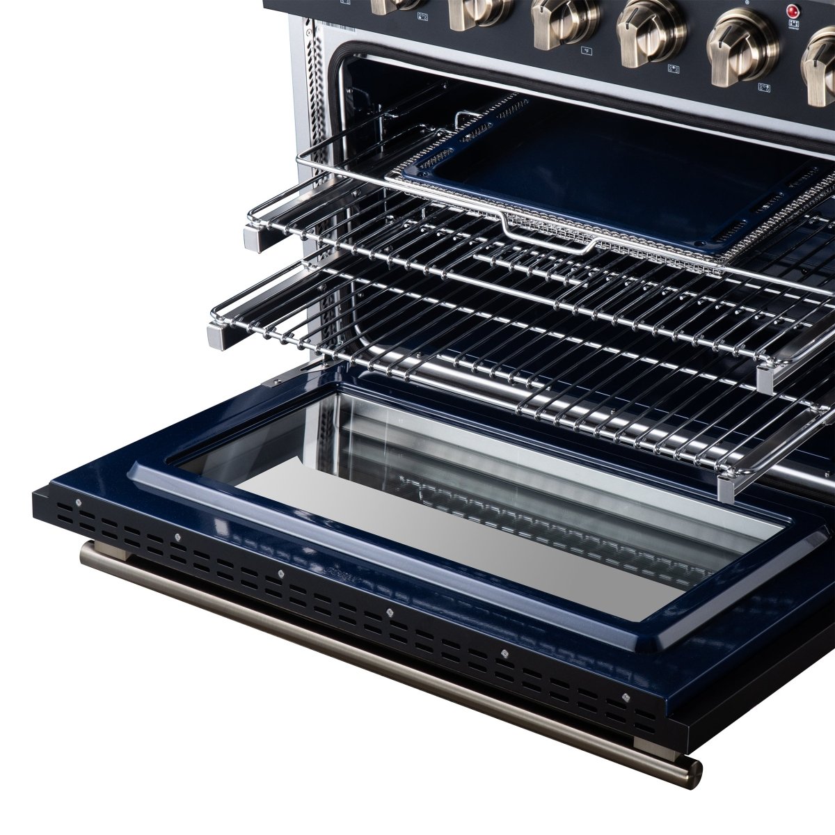 Massimo 36 Inch Freestanding Electric range, 5 radiant burners, 5.36 cf. True Convection oven, Air fryer kit, Black - BonPrix Électroménagers