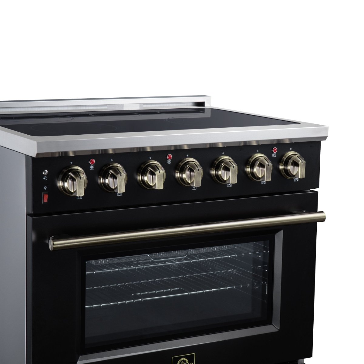 Massimo 36 Inch Freestanding Electric range, 5 radiant burners, 5.36 cf. True Convection oven, Air fryer kit, Black - BonPrix Électroménagers