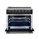 Massimo 36 Inch Freestanding Electric range, 5 radiant burners, 5.36 cf. True Convection oven, Air fryer kit, Black - BonPrix Électroménagers