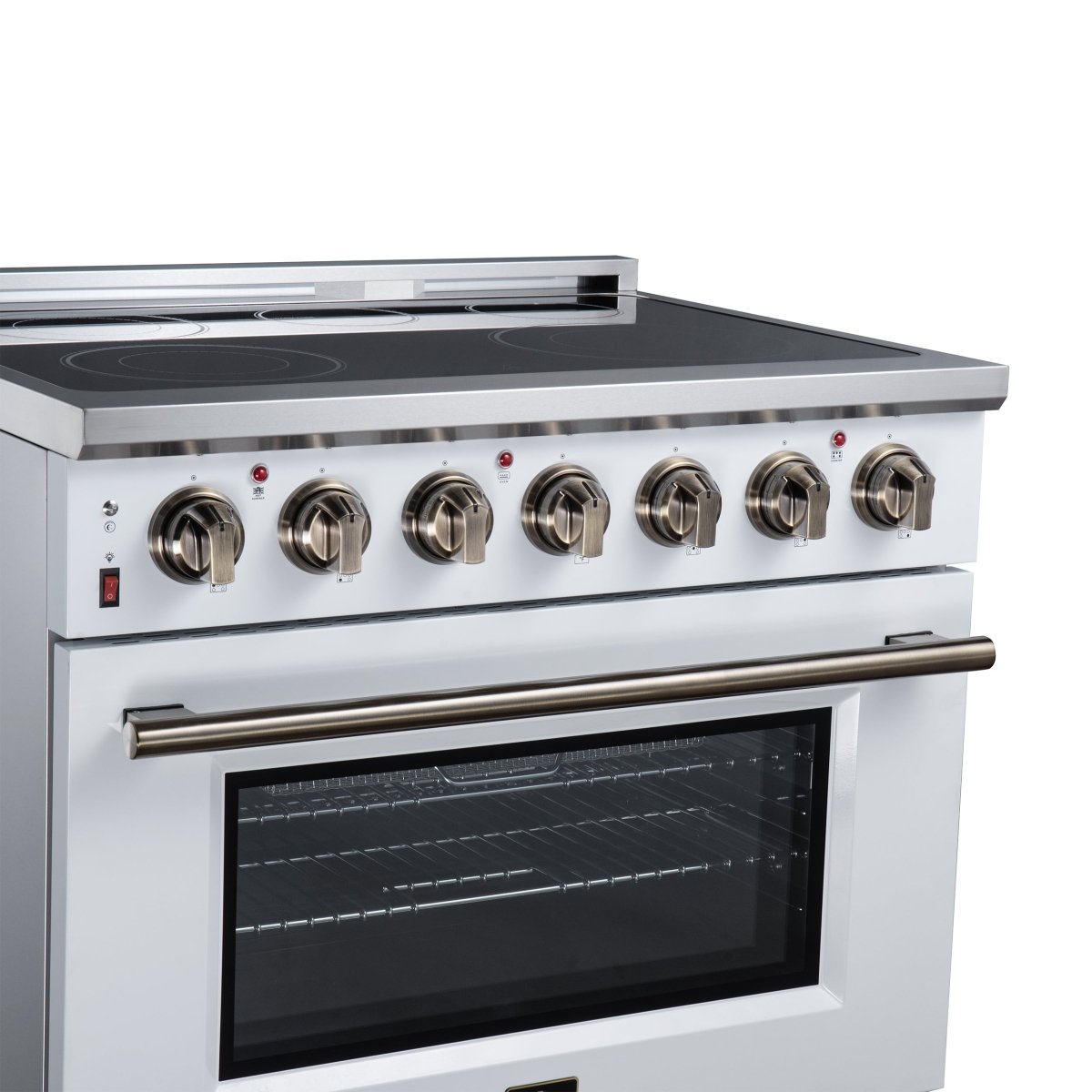 Massimo 36 Inch Freestanding Electric range, 5 radiant burners, 5.36 cf. True Convection oven, Air fryer kit, White - BonPrix Électroménagers