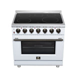 Massimo 36 Inch Freestanding Electric range, 5 radiant burners, 5.36 cf. True Convection oven, Air fryer kit, White - BonPrix Électroménagers