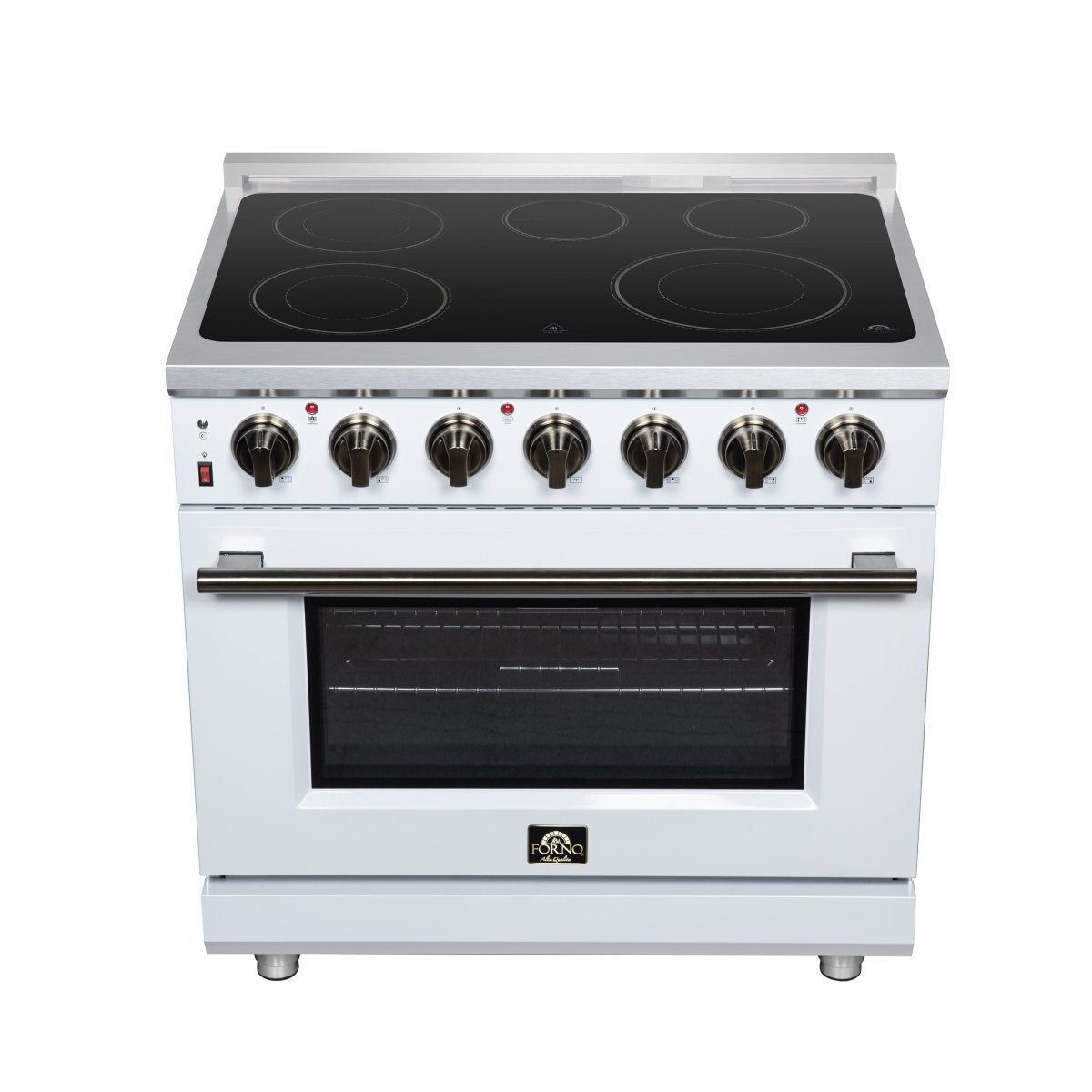 Massimo 36 Inch Freestanding Electric range, 5 radiant burners, 5.36 cf. True Convection oven, Air fryer kit, White - BonPrix Électroménagers