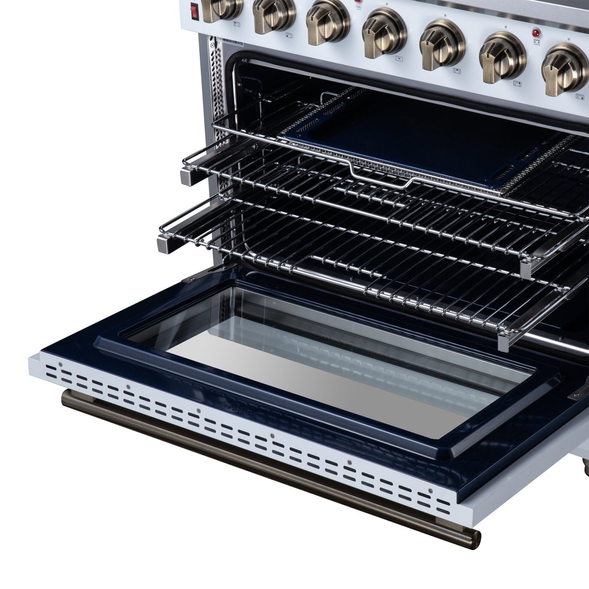 Massimo 36 Inch Freestanding Electric range, 5 radiant burners, 5.36 cf. True Convection oven, Air fryer kit, White - BonPrix Électroménagers