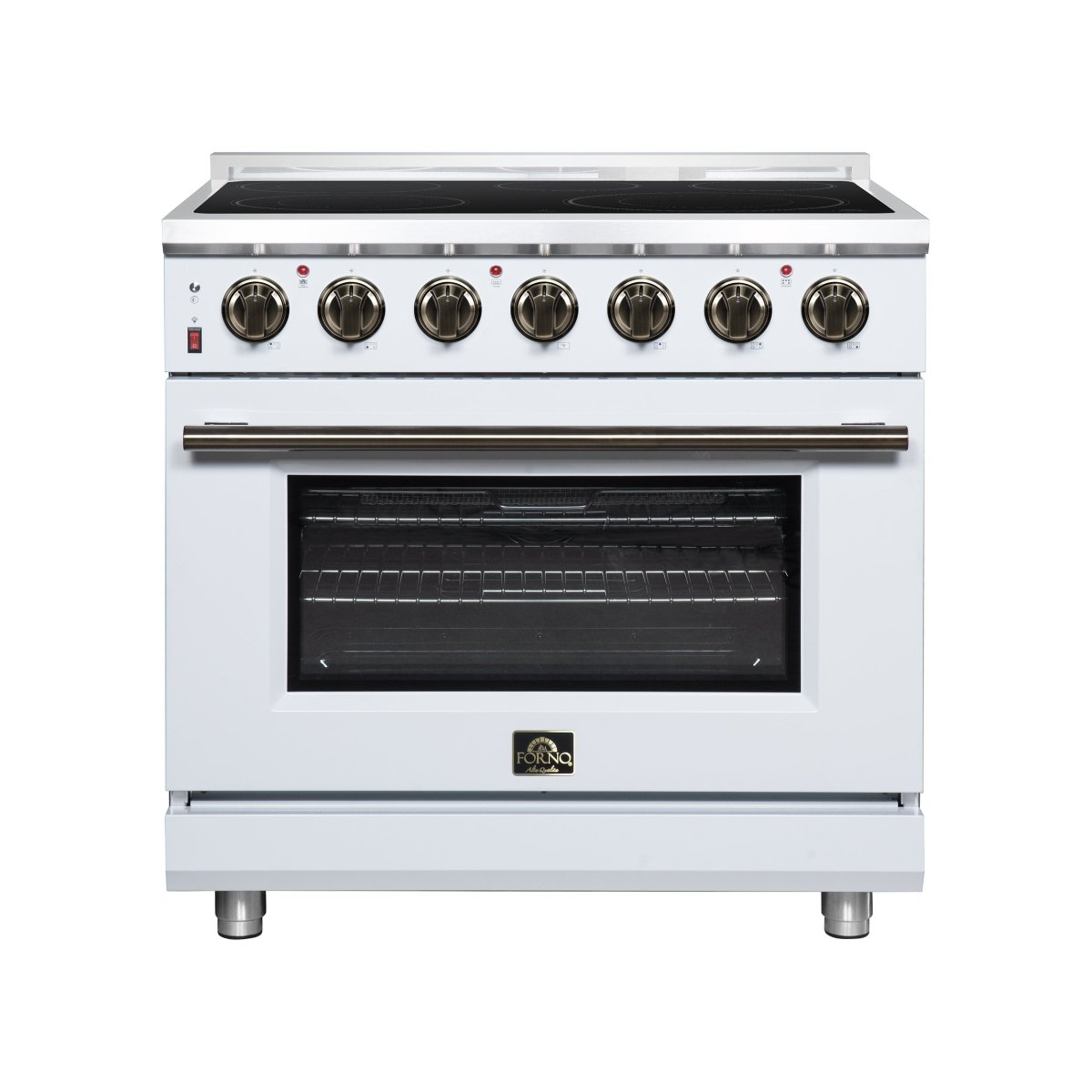 Massimo 36 Inch Freestanding Electric range, 5 radiant burners, 5.36 cf. True Convection oven, Air fryer kit, White - BonPrix Électroménagers