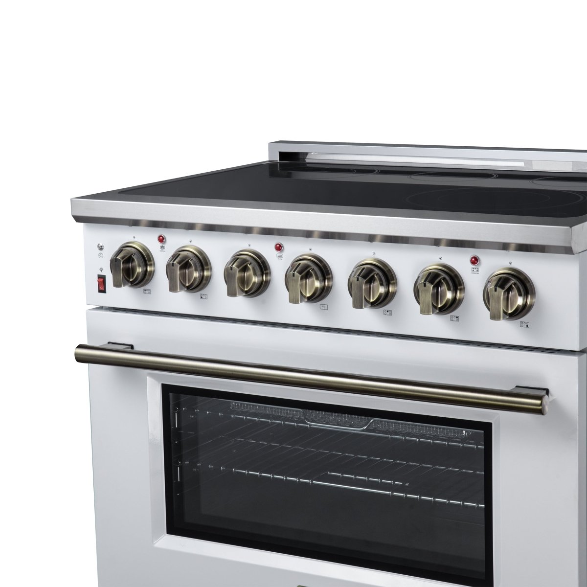 Massimo 36 Inch Freestanding Electric range, 5 radiant burners, 5.36 cf. True Convection oven, Air fryer kit, White - BonPrix Électroménagers