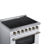 Massimo 36 Inch Freestanding Electric range, 5 radiant burners, 5.36 cf. True Convection oven, Air fryer kit, White - BonPrix Électroménagers