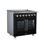 Massimo 36 Inch French Door Electric range, 5 radiant burners, 5.36 cf. True Convection oven, Air fryer kit, Black - BonPrix Électroménagers