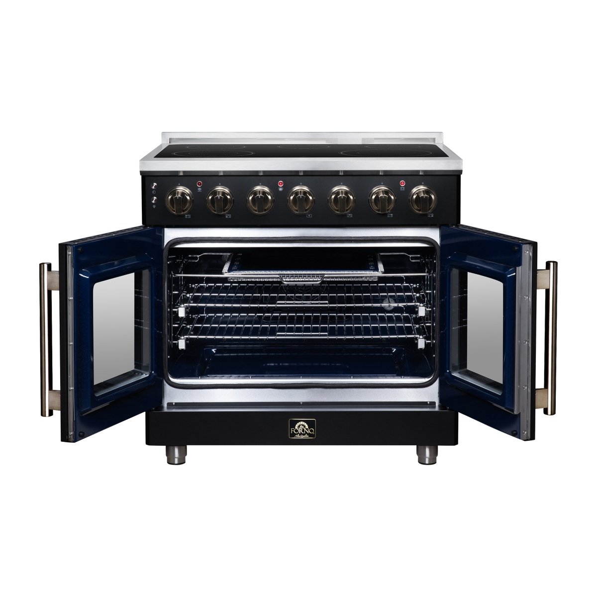 Massimo 36 Inch French Door Electric range, 5 radiant burners, 5.36 cf. True Convection oven, Air fryer kit, Black - BonPrix Électroménagers
