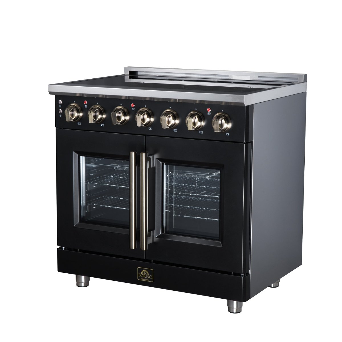 Massimo 36 Inch French Door Electric range, 5 radiant burners, 5.36 cf. True Convection oven, Air fryer kit, Black - BonPrix Électroménagers