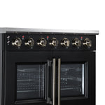 Massimo 36 Inch French Door Electric range, 5 radiant burners, 5.36 cf. True Convection oven, Air fryer kit, Black - BonPrix Électroménagers