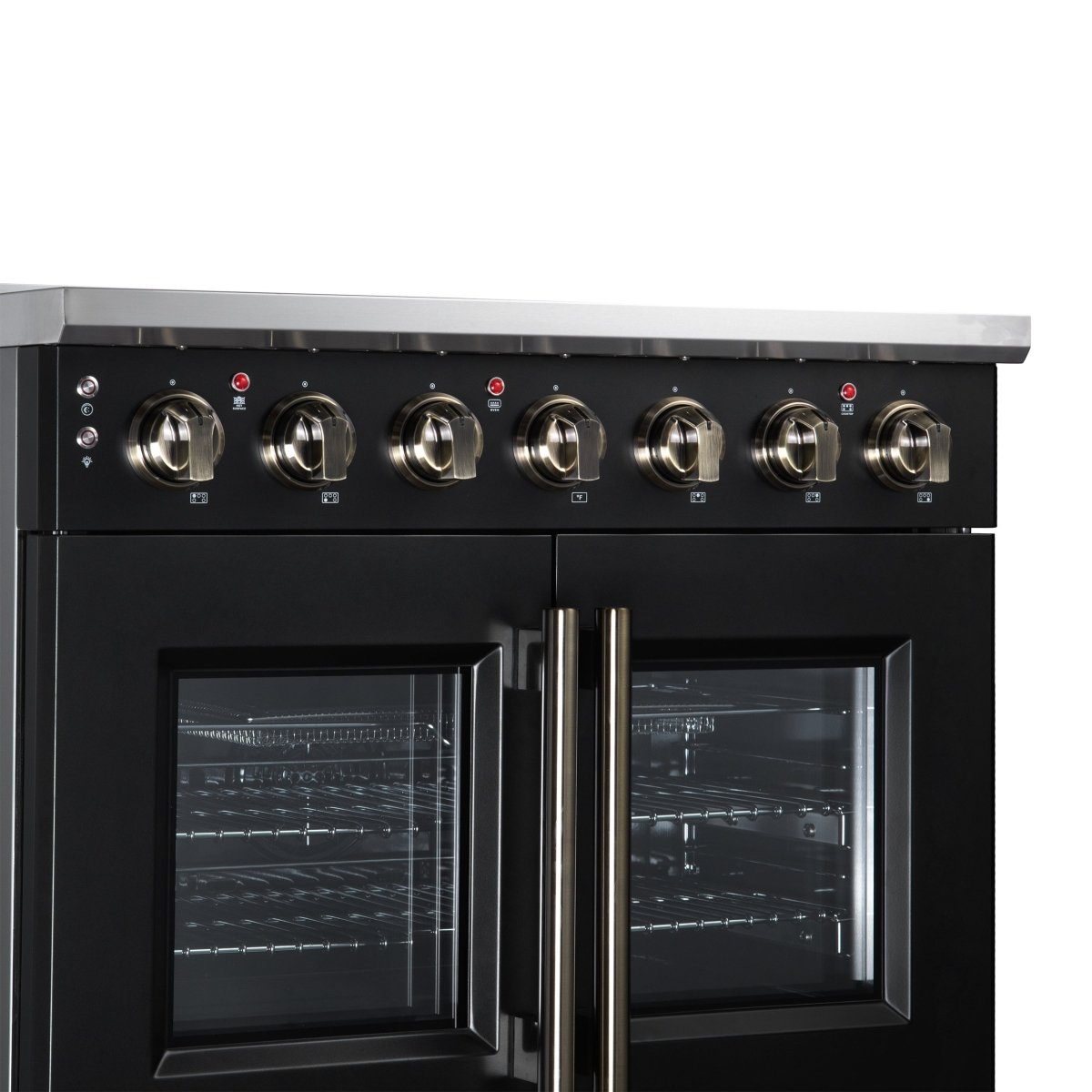 Massimo 36 Inch French Door Electric range, 5 radiant burners, 5.36 cf. True Convection oven, Air fryer kit, Black - BonPrix Électroménagers