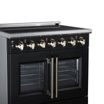 Massimo 36 Inch French Door Electric range, 5 radiant burners, 5.36 cf. True Convection oven, Air fryer kit, Black - BonPrix Électroménagers