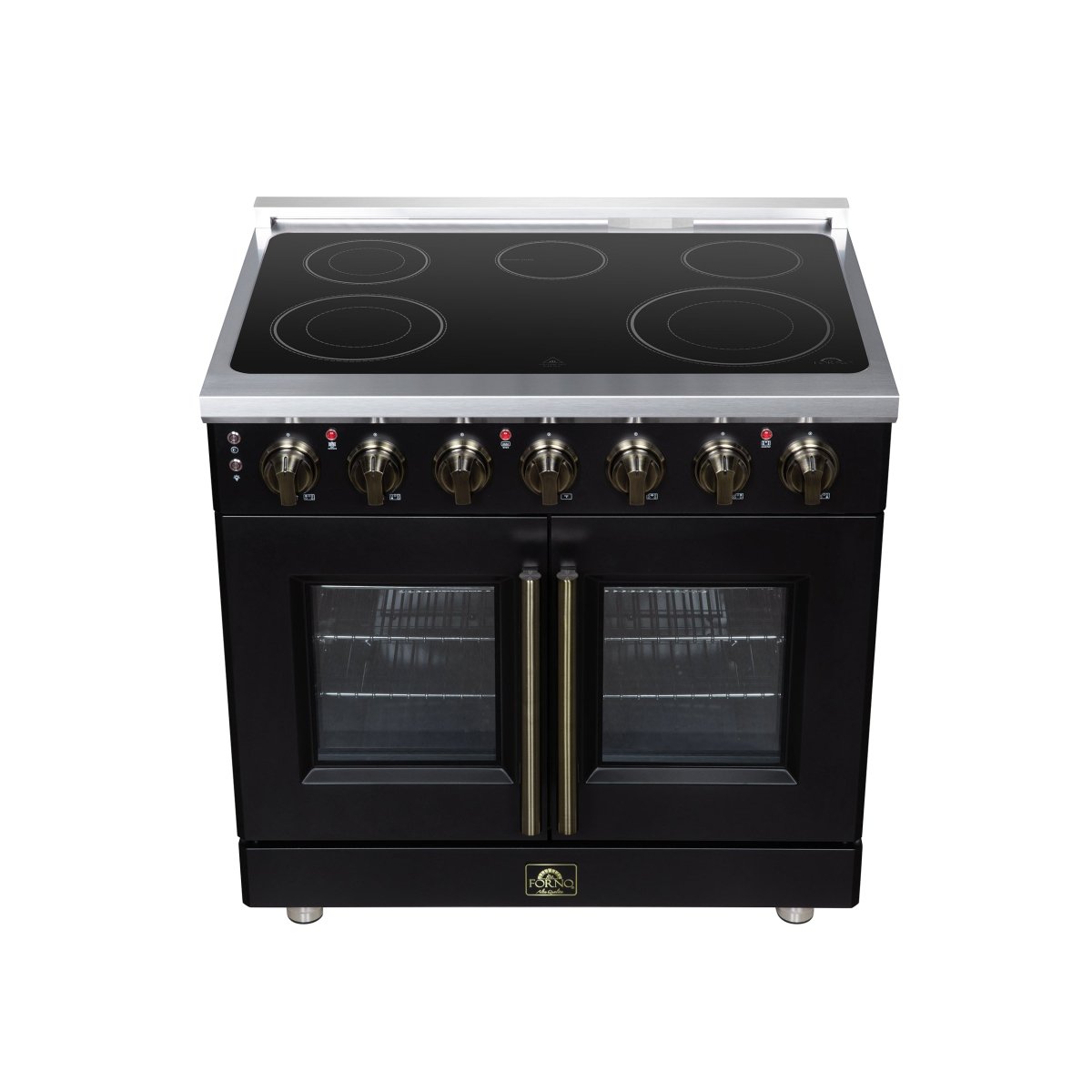 Massimo 36 Inch French Door Electric range, 5 radiant burners, 5.36 cf. True Convection oven, Air fryer kit, Black - BonPrix Électroménagers