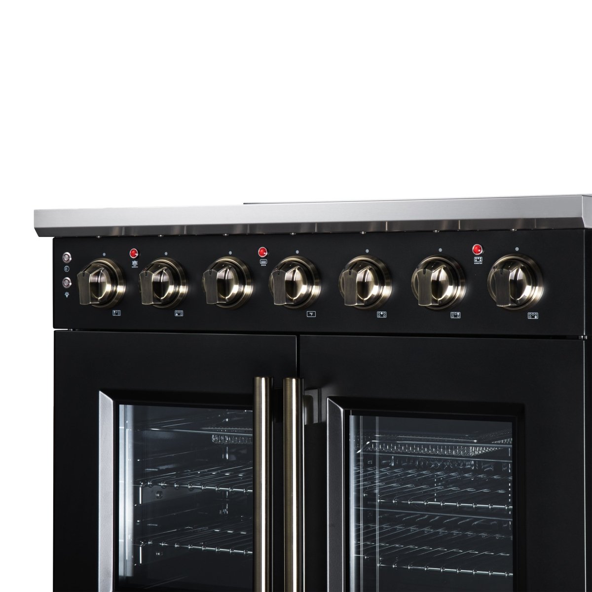Massimo 36 Inch French Door Electric range, 5 radiant burners, 5.36 cf. True Convection oven, Air fryer kit, Black - BonPrix Électroménagers