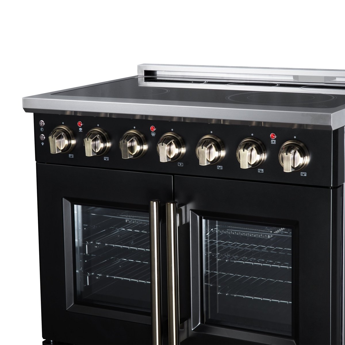 Massimo 36 Inch French Door Electric range, 5 radiant burners, 5.36 cf. True Convection oven, Air fryer kit, Black - BonPrix Électroménagers