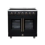 Massimo 36 Inch French Door Electric range, 5 radiant burners, 5.36 cf. True Convection oven, Air fryer kit, Black - BonPrix Électroménagers