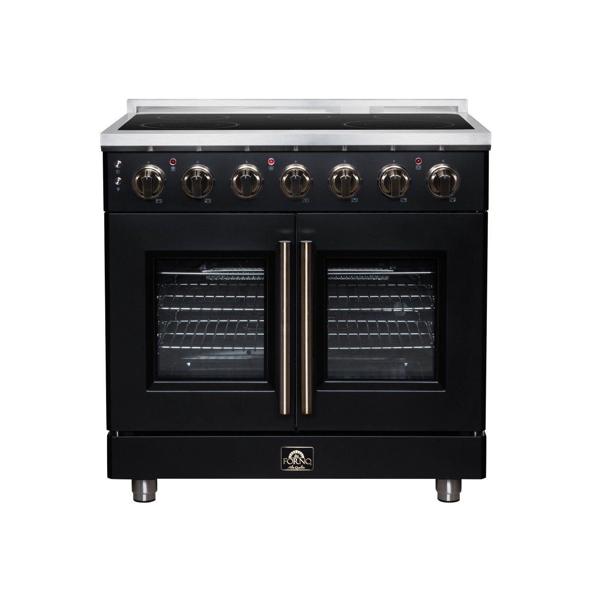 Massimo 36 Inch French Door Electric range, 5 radiant burners, 5.36 cf. True Convection oven, Air fryer kit, Black - BonPrix Électroménagers