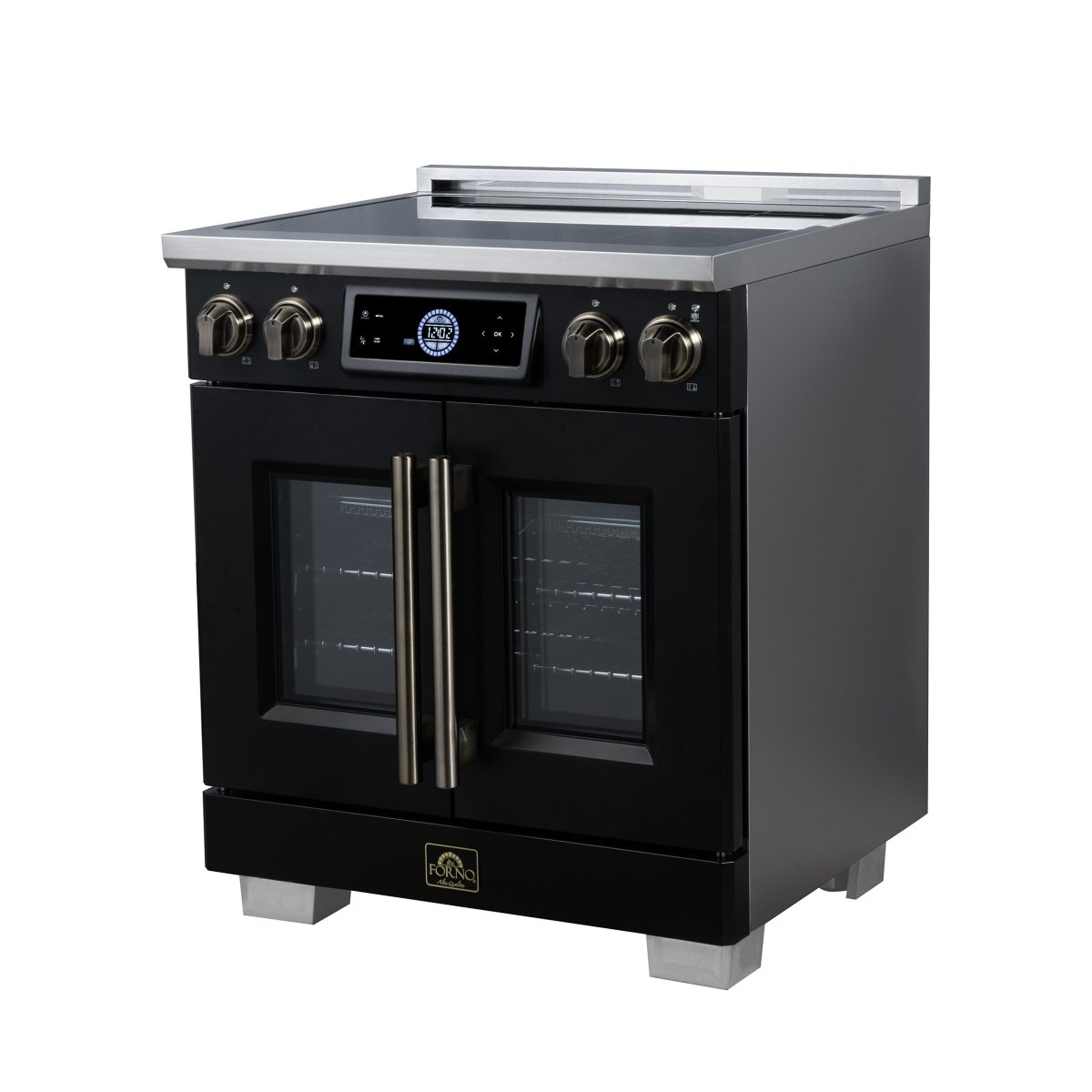 Maximus 30-Inch Induction range, French Door, 4 Cooking Zones, 4.32 cf. Convection Oven, Air Sous Vide, Air Fry Basket, Black - BonPrix Électroménagers