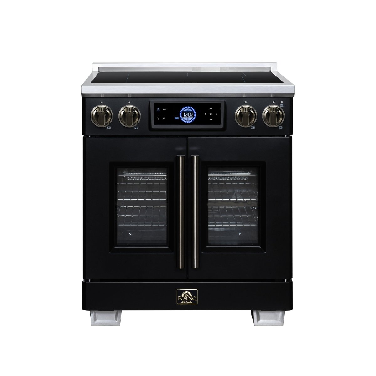 Maximus 30-Inch Induction range, French Door, 4 Cooking Zones, 4.32 cf. Convection Oven, Air Sous Vide, Air Fry Basket, Black - BonPrix Électroménagers