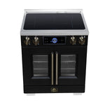 Maximus 30-Inch Induction range, French Door, 4 Cooking Zones, 4.32 cf. Convection Oven, Air Sous Vide, Air Fry Basket, Black - BonPrix Électroménagers