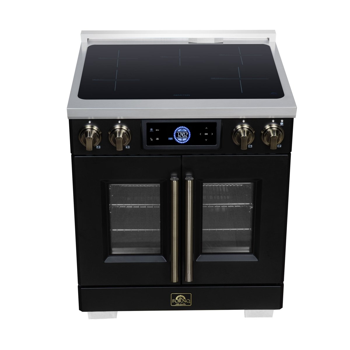 Maximus 30-Inch Induction range, French Door, 4 Cooking Zones, 4.32 cf. Convection Oven, Air Sous Vide, Air Fry Basket, Black - BonPrix Électroménagers