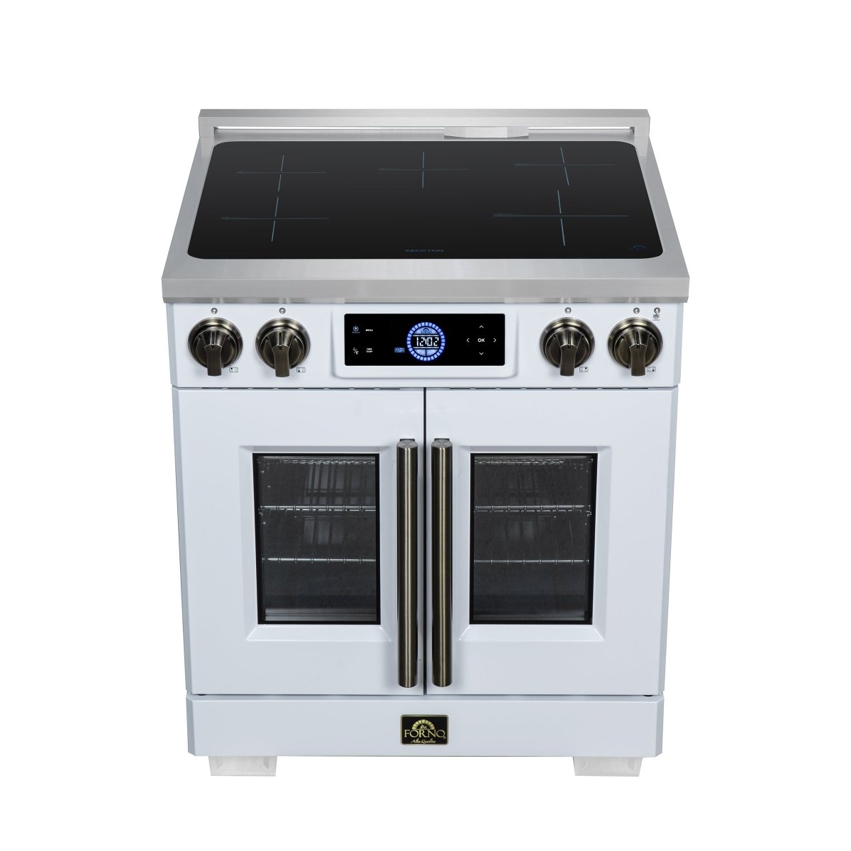 Maximus 30-Inch Induction range, French Door, 4 Cooking Zones, 4.32 cf. Convection Oven, Air Sous Vide, Air Fry Basket, White - BonPrix Électroménagers