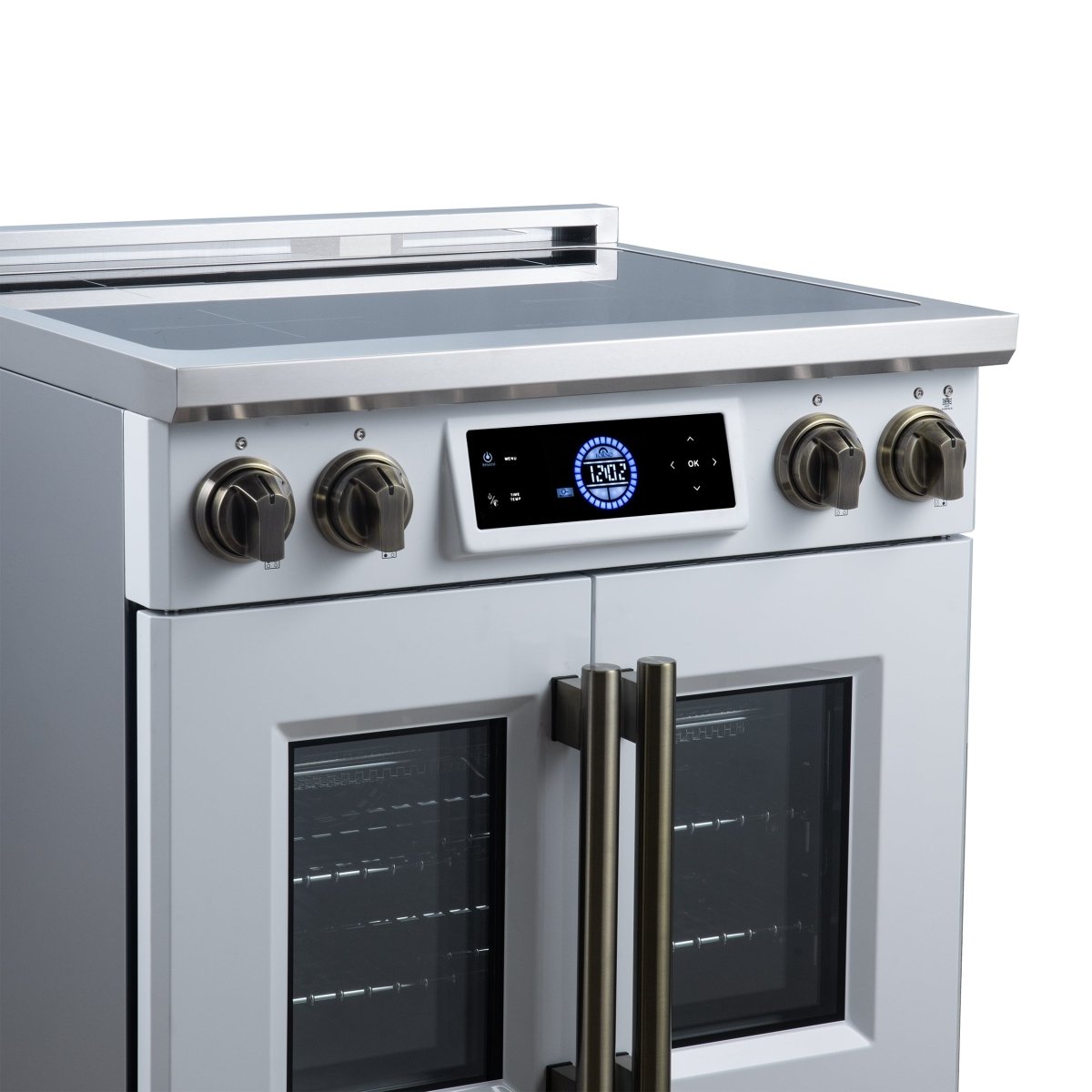 Maximus 30-Inch Induction range, French Door, 4 Cooking Zones, 4.32 cf. Convection Oven, Air Sous Vide, Air Fry Basket, White - BonPrix Électroménagers