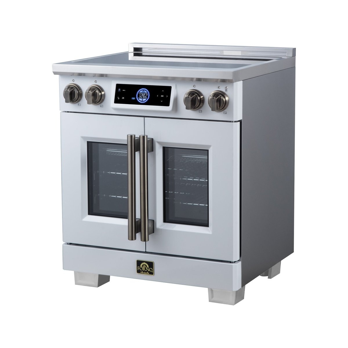 Maximus 30-Inch Induction range, French Door, 4 Cooking Zones, 4.32 cf. Convection Oven, Air Sous Vide, Air Fry Basket, White - BonPrix Électroménagers