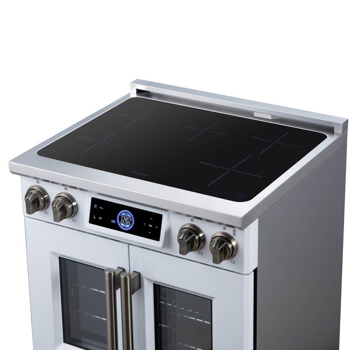 Maximus 30-Inch Induction range, French Door, 4 Cooking Zones, 4.32 cf. Convection Oven, Air Sous Vide, Air Fry Basket, White - BonPrix Électroménagers