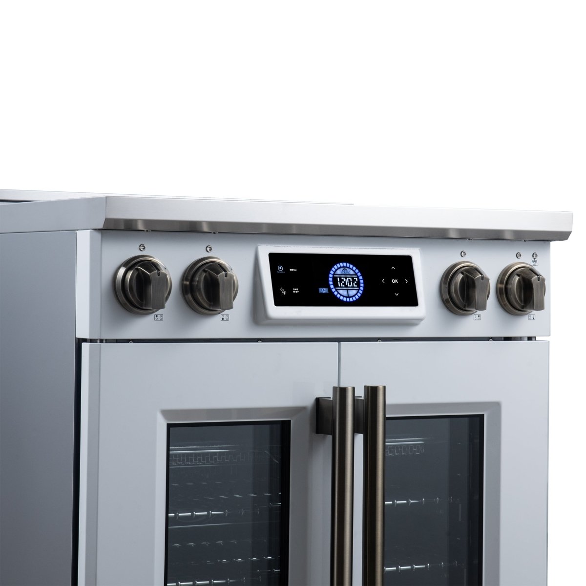 Maximus 30-Inch Induction range, French Door, 4 Cooking Zones, 4.32 cf. Convection Oven, Air Sous Vide, Air Fry Basket, White - BonPrix Électroménagers