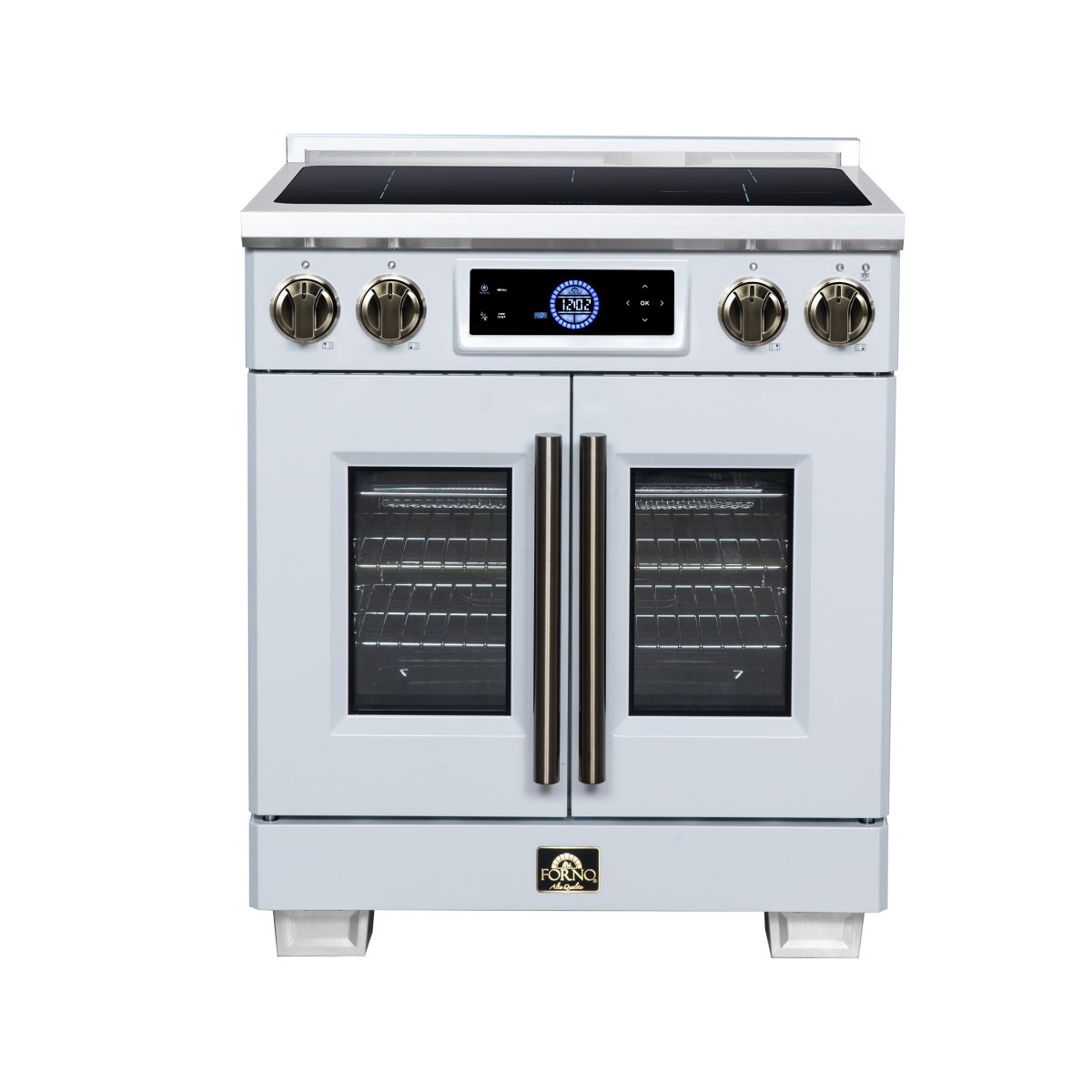 Maximus 30-Inch Induction range, French Door, 4 Cooking Zones, 4.32 cf. Convection Oven, Air Sous Vide, Air Fry Basket, White - BonPrix Électroménagers