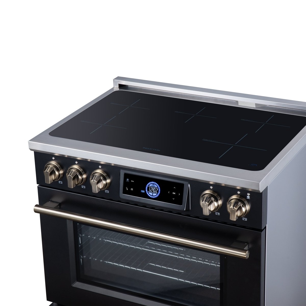Maximus 36 Inch Induction Range, 10,900 Total Cooktop, 5.36 cf. True Convection Oven, Air Fryer, Air Sous Vide, Black - BonPrix Électroménagers