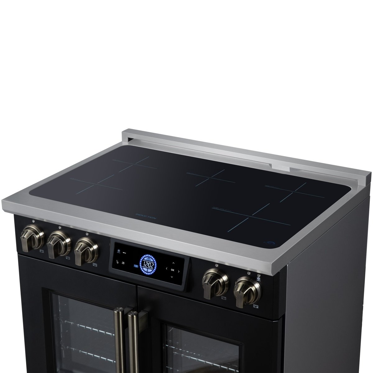 Maximus 36-Inch Induction range, French Door, 5 Cooking Zones, 5.36 cf. Convection Oven, Air Sous Vide, Air Fry Basket, Black - BonPrix Électroménagers