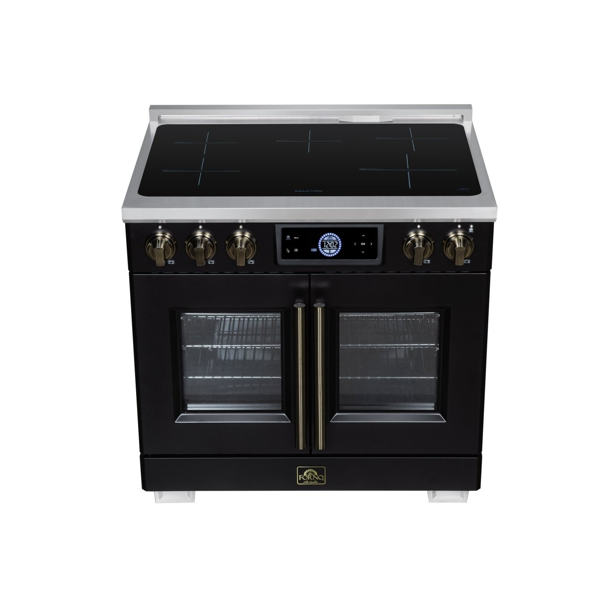 Maximus 36-Inch Induction range, French Door, 5 Cooking Zones, 5.36 cf. Convection Oven, Air Sous Vide, Air Fry Basket, Black - BonPrix Électroménagers