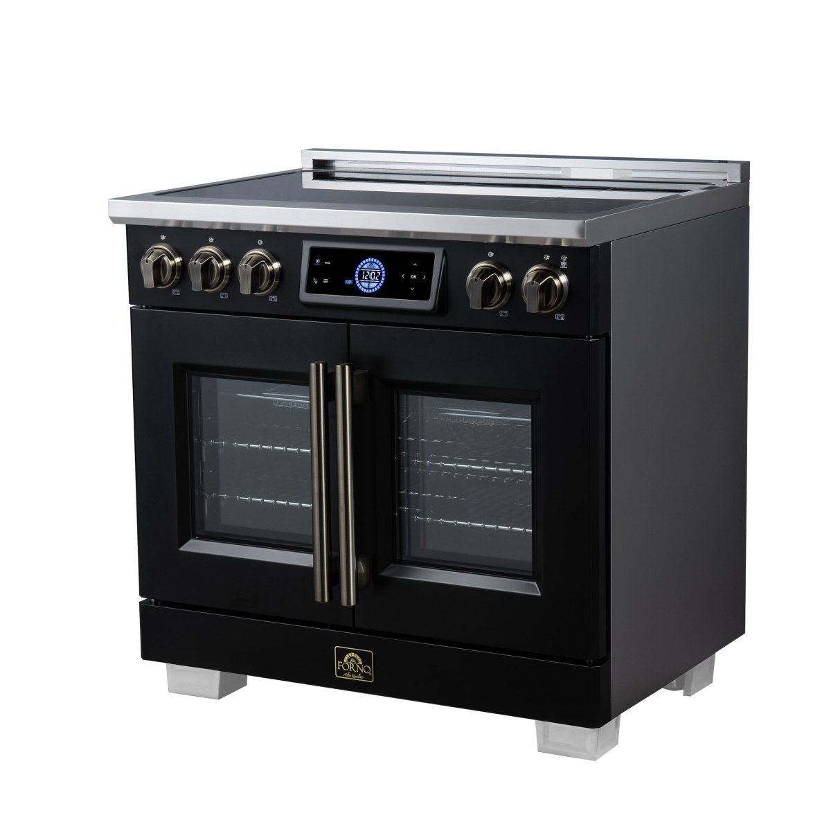 Maximus 36-Inch Induction range, French Door, 5 Cooking Zones, 5.36 cf. Convection Oven, Air Sous Vide, Air Fry Basket, Black - BonPrix Électroménagers